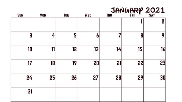January through december 2021 calendars