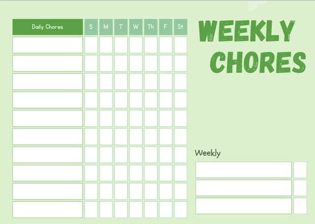Free printable weekly chore list