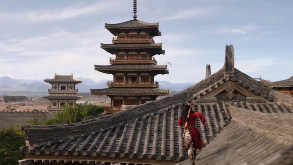 Mulan running on rooftops