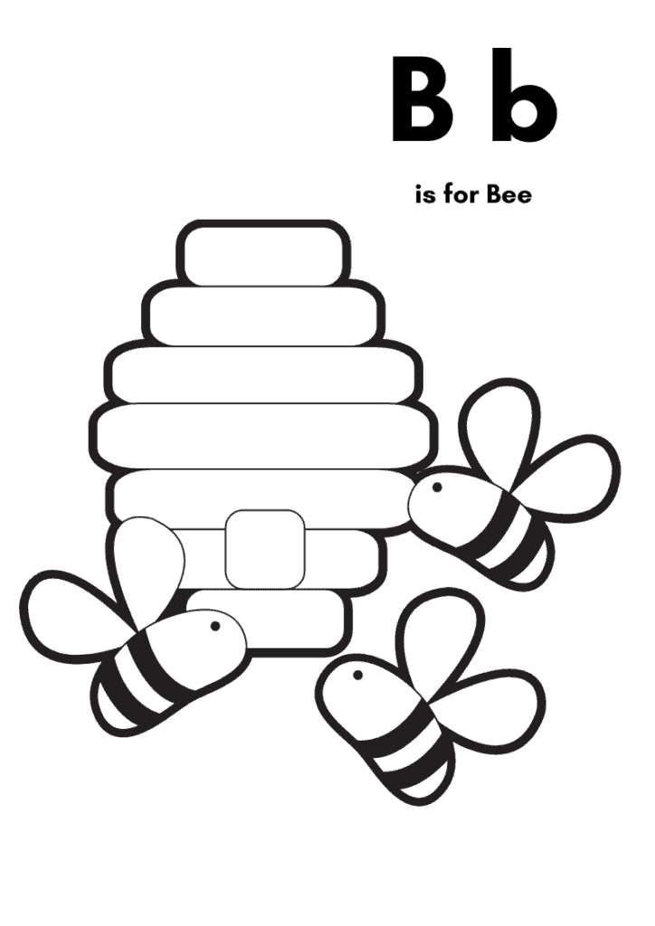 B is for Bee Hive and Bees coloring page