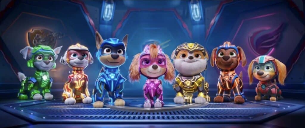 The Paw Patrol pups from the Paw Patrol: The Mighty Movie.