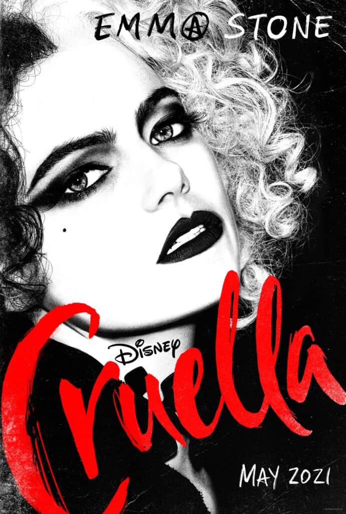 Disney Cruella poster starring Emma Stone. (2021) Disney Cruella Christian Movie Review for parents.