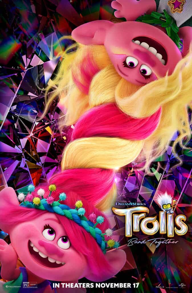 Movie poster for DreamWorks Animation movie Trolls Band Together in theaters November 17